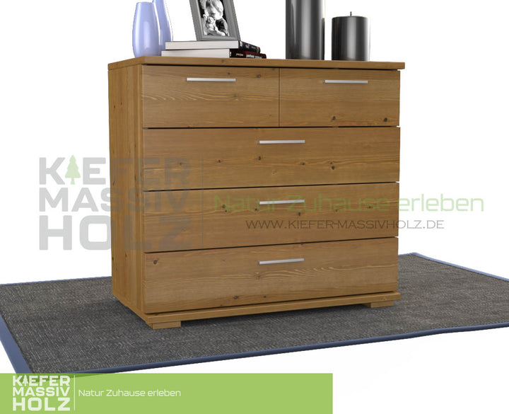 Nobis Kommode Sideboard | Anrichte | 5-Schubladen | 100% Bio Kiefer Massivholz