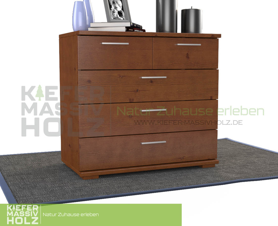 Nobis Kommode Sideboard | Anrichte | 5-Schubladen | 100% Bio Kiefer Massivholz