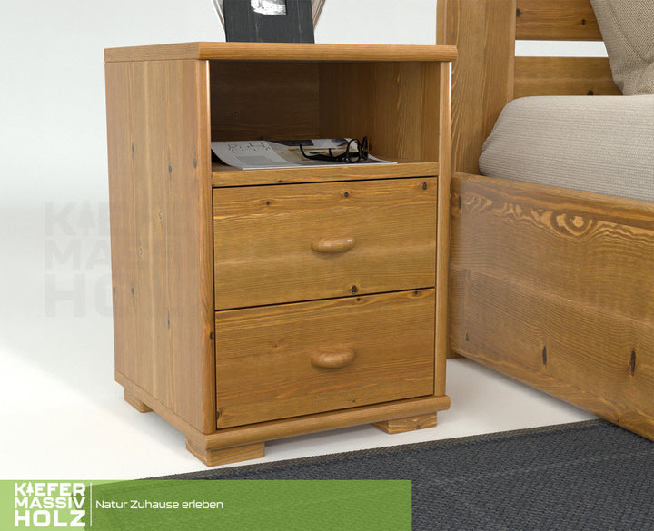 Vanessa pine solid wood bedside table nightstand | 2 drawers 1 shelf | 100% organic pine