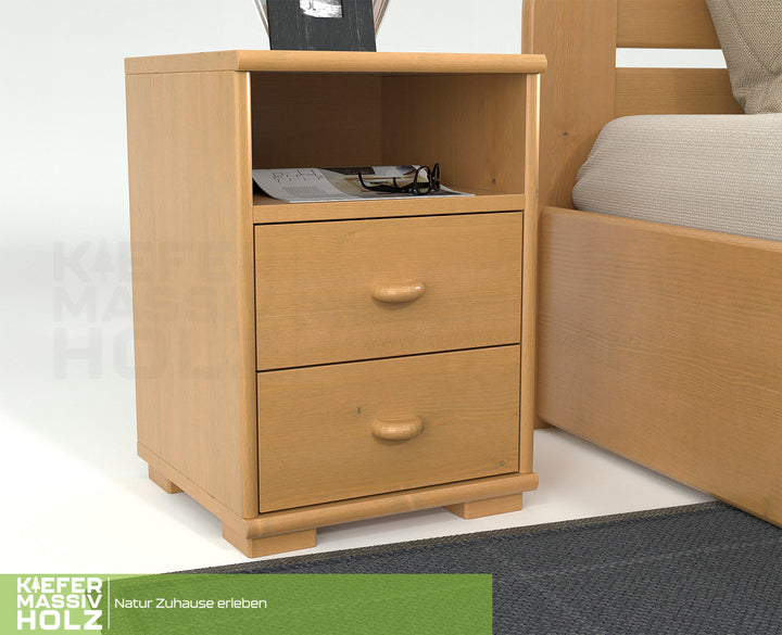 Vanessa pine solid wood bedside table nightstand | 2 drawers 1 shelf | 100% organic pine