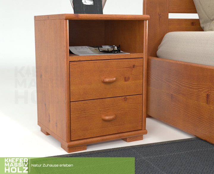 Vanessa pine solid wood bedside table nightstand | 2 drawers 1 shelf | 100% organic pine