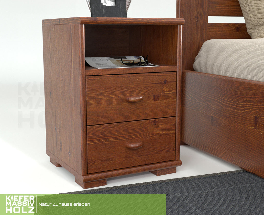 Vanessa pine solid wood bedside table nightstand | 2 drawers 1 shelf | 100% organic pine