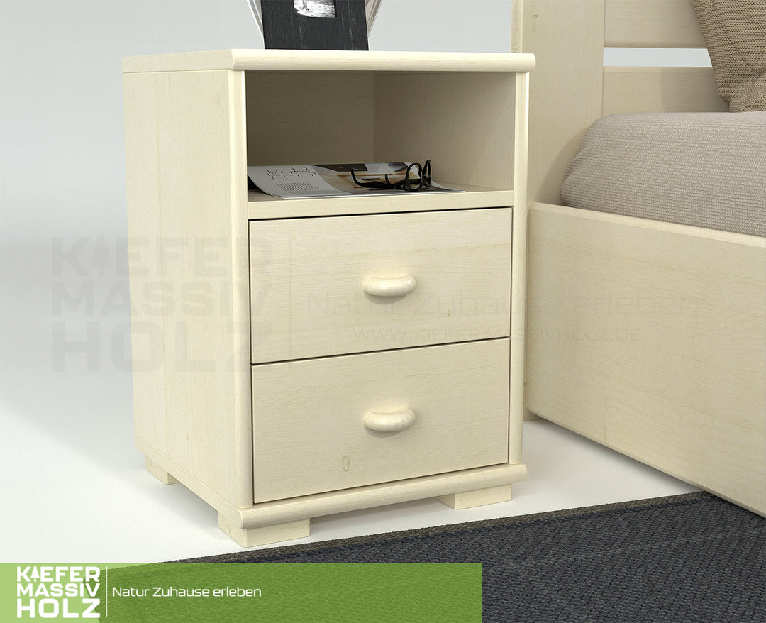 Vanessa pine solid wood bedside table nightstand | 2 drawers 1 shelf | 100% organic pine