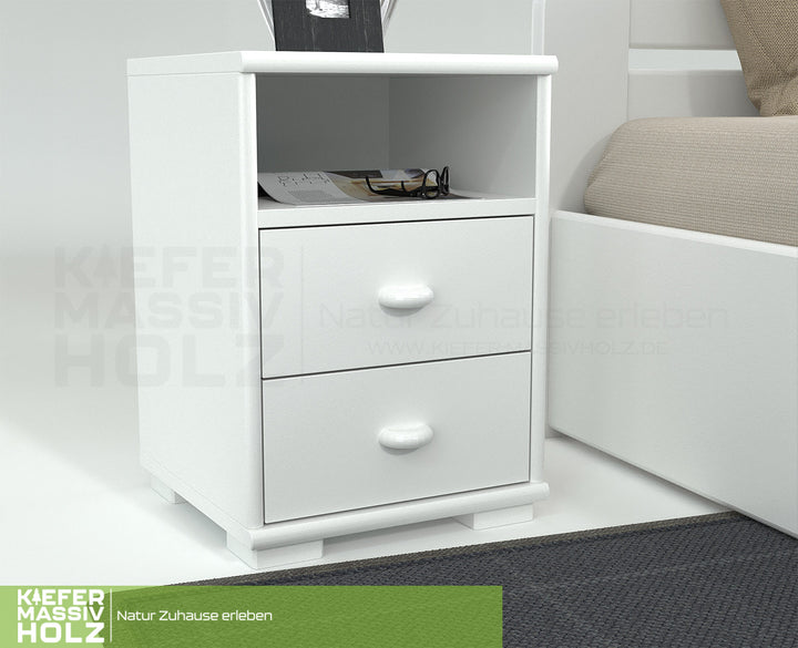 Vanessa pine solid wood bedside table nightstand | 2 drawers 1 shelf | 100% organic pine
