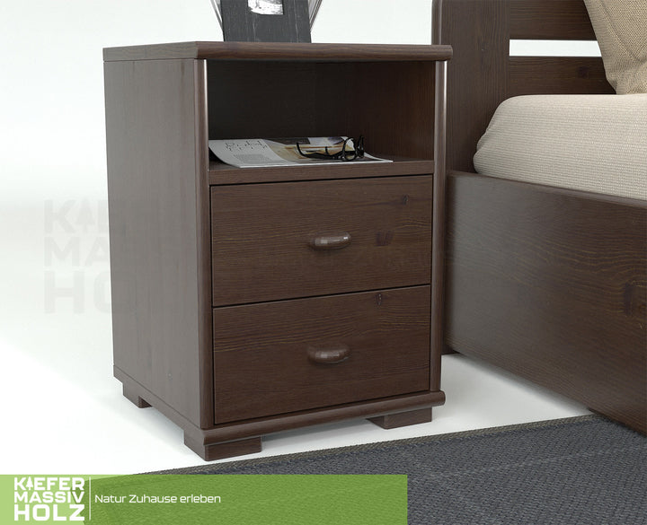 Vanessa pine solid wood bedside table nightstand | 2 drawers 1 shelf | 100% organic pine
