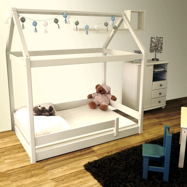 Solis Kinderbett - Hausbett inkl. Bio-Matratze | Massivholz | Naturholz | 100% Bio-Bett