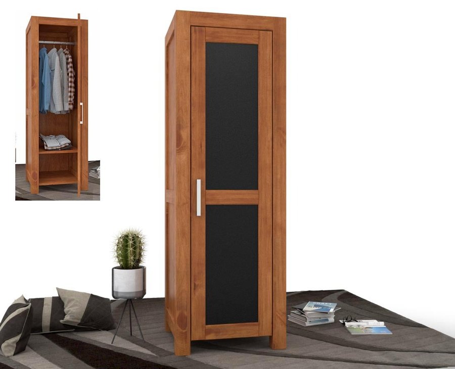 NATURA LEATHER Kleiderschrank 1-türig Birke & Leder – Kiefer Massivholz