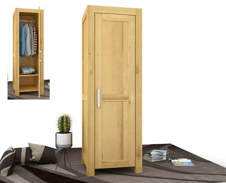 NATURA Kleiderschrank 1-Türig mit Kleiderstange Massivholz