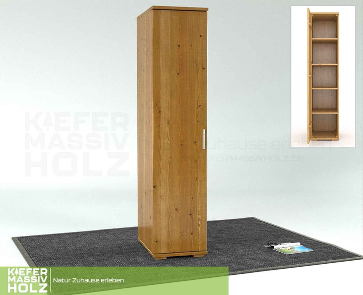 kiefer_massivholz_Nobis Kleiderschrank Kiefer, 42 cm Tiefe 1-Türig mit Kleiderstange aus Kiefer Massivholz – Antik