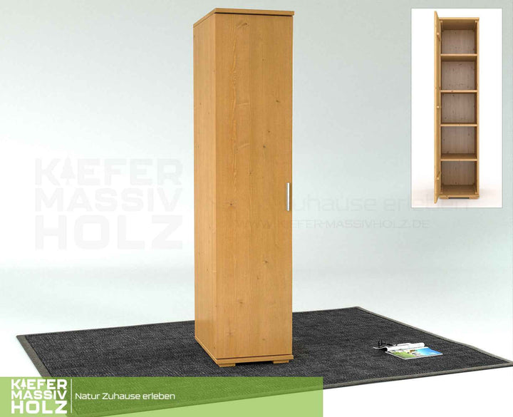 kiefer_massivholz_Nobis Kleiderschrank Kiefer, 42 cm Tiefe 1-Türig mit Kleiderstange aus Kiefer Massivholz – Cappuccino