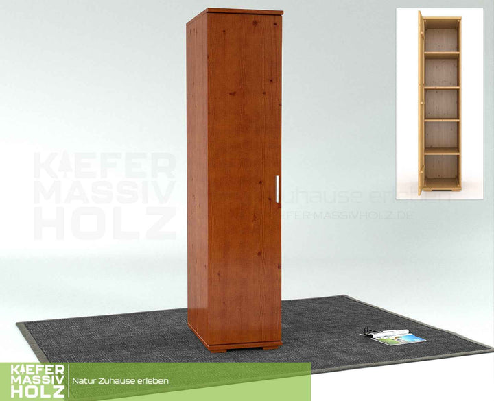 kiefer_massivholz_Nobis Kleiderschrank Kiefer, 42 cm Tiefe 1-Türig mit Kleiderstange aus Kiefer Massivholz
