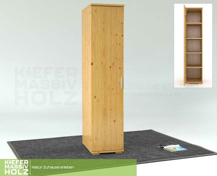 kiefer_massivholz_Nobis Kleiderschrank Kiefer, 42 cm Tiefe 1-Türig mit Kleiderstange aus Kiefer Massivholz – Natur