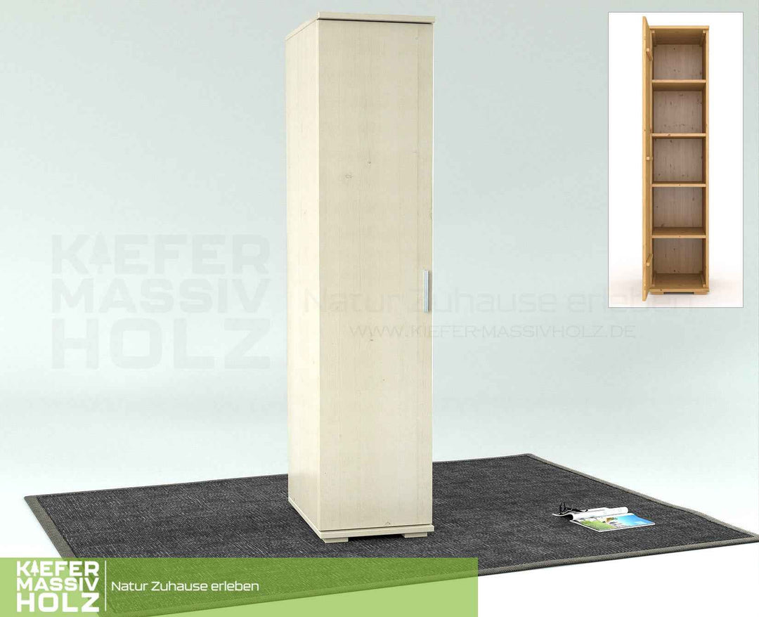 kiefer_massivholz_Nobis Kleiderschrank Kiefer, 42 cm Tiefe 1-Türig mit Kleiderstange aus Kiefer Massivholz – Weiß