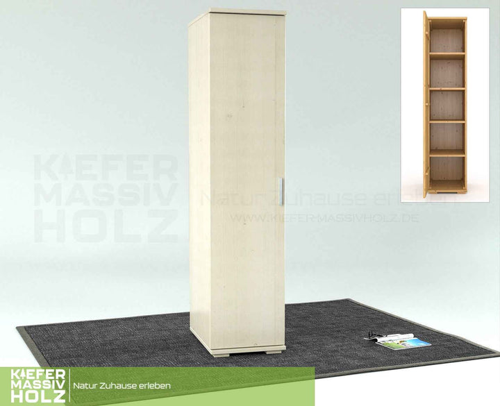 kiefer_massivholz_Nobis Kleiderschrank Kiefer, 42 cm Tiefe 1-Türig mit Kleiderstange aus Kiefer Massivholz – Weiß
