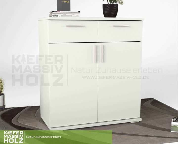 kiefer_massivholz_Nobis Kommode Massivholz 90-er, Anrichte, 2-Schubladen und 2-Türig – Schneeweiß
