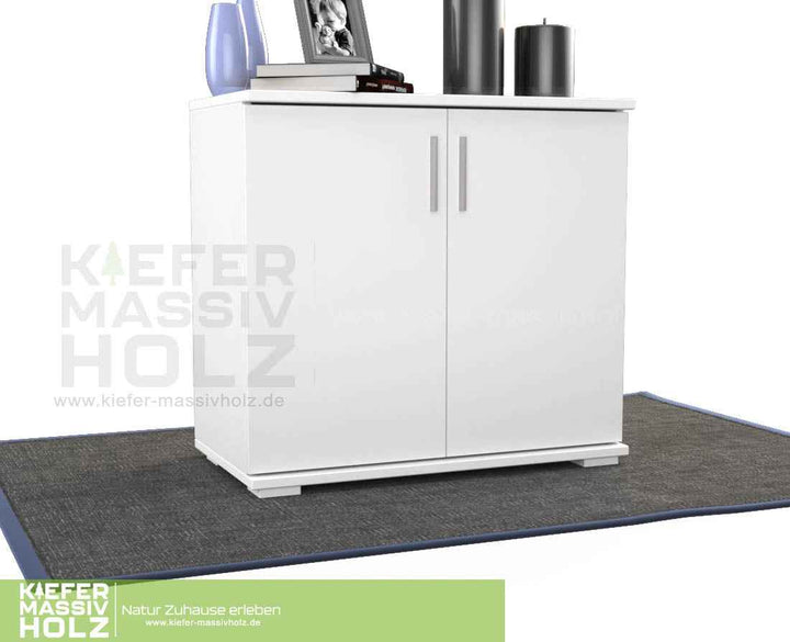 kiefer_massivholz_Nobis Kommode Massivholz, Sideboard Anrichte, 2-Türig, 90cm hoch – Schneeweiß