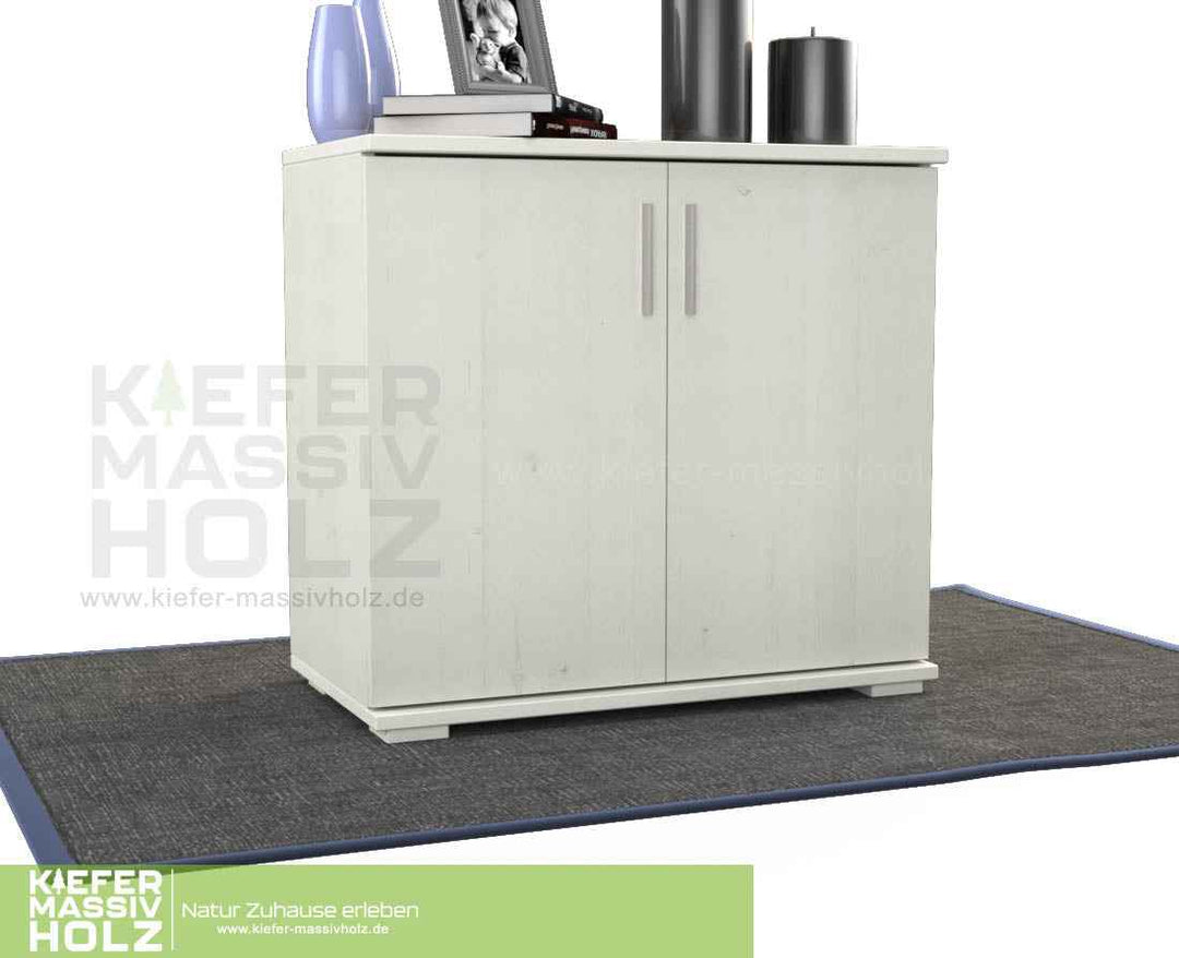 kiefer_massivholz_Nobis Kommode Massivholz, Sideboard Anrichte, 2-Türig, 90cm hoch – Weiß