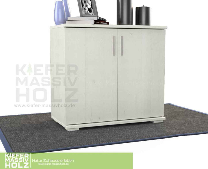 kiefer_massivholz_Nobis Kommode Massivholz, Sideboard Anrichte, 2-Türig, 90cm hoch – Weiß
